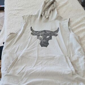 Under Armour Men's Sleeveless Hoodie Tank Top in Light Beige with Black Logo